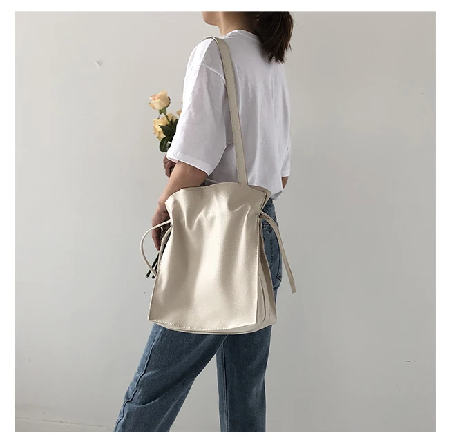MJ Soft Leather Bucket Bag Female Casual PU Leather Shoulder Bag Large Capacity Crossbody Handbag Shopping Tote Bags for Women (2)