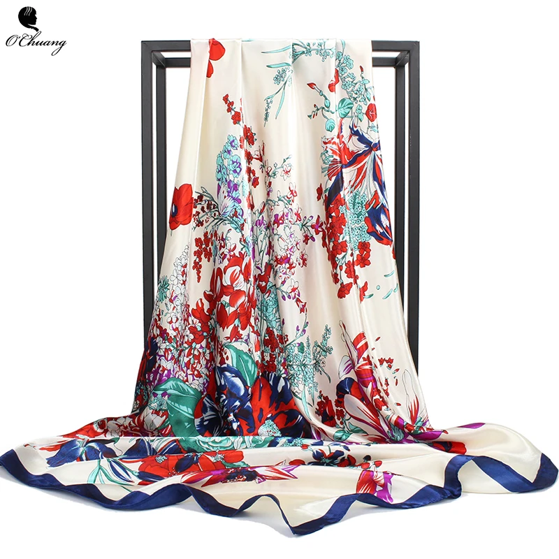 O CHUANG Women Silk Scarf Flowers Printe brand foulard soie Spring Summer Shawl Square Head Scarves Wraps 90x90cm
O CHUANG Women Silk Scarf Flowers Printe brand foulard soie Spring Summer Shawl Square Head Scarves Wraps 90x90cm