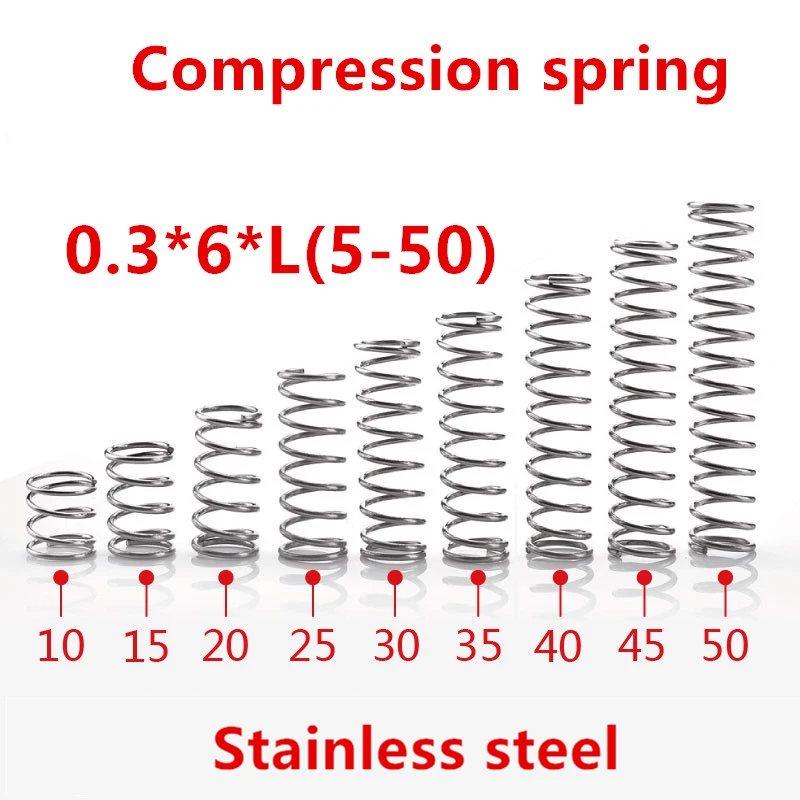 

50pcs/lot 0.3*6*5/10/15/20/25/30/35/40/45/50mm spring 0.3mm stainless steel Micro small Compression spring