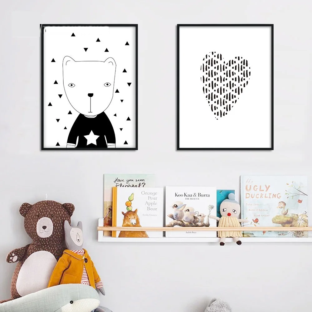 Black-White-Cartoon-Bear-Nordic-Poster-Nursery-Canvas-Wall-Art-Print-Modern-Painting-Decorative-Picture-Boys(2)