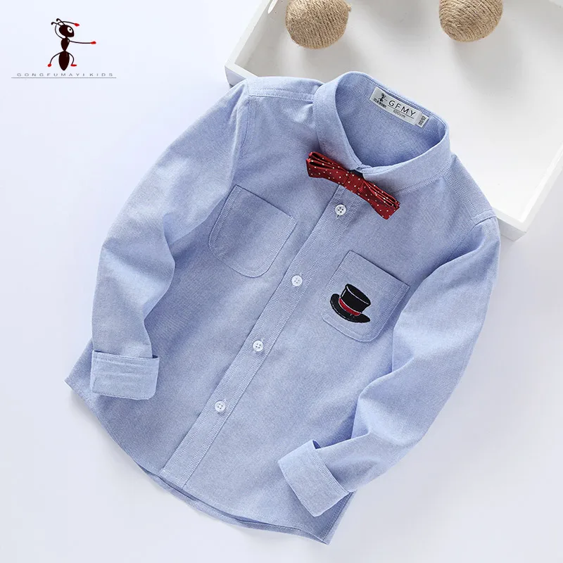 

Kung Fu Ant 2018 New Arrival Turn-down Collar Long Sleeve Casual Oxford Textile boys shirt Kids Blouses Students Clothes 3004