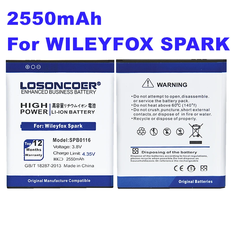 LOSONCOER SPB0116 2550mAh Batteries For Wileyfox Spark / Spark+ High Capacity Smart Phone Battery~In Stock
LOSONCOER SPB0116 2550mAh Batteries For Wileyfox Spark / Spark+ High Capacity Smart Phone Battery~In Stock