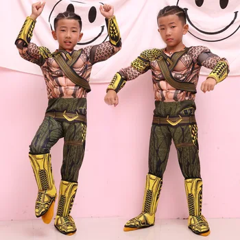 Cosplay Justice League Aquaman Jumpsuits Muscle suit Costumes Children's Halloween costumes are performed on the costume stage 
Cosplay Justice League Aquaman Jumpsuits Muscle suit Costumes Children's Halloween costumes are performed on the costume stage
