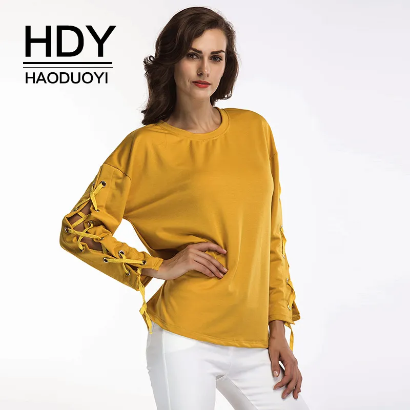 HDY Haoduoyi Yellow T-shirts Long Sleeve Lace-up Back Cross Loose Casual Tops O-neck Shirts Solid color New 2018 Spring Tees XL
HDY Haoduoyi Yellow T-shirts Long Sleeve Lace-up Back Cross Loose Casual Tops O-neck Shirts Solid color New 2018 Spring Tees XL