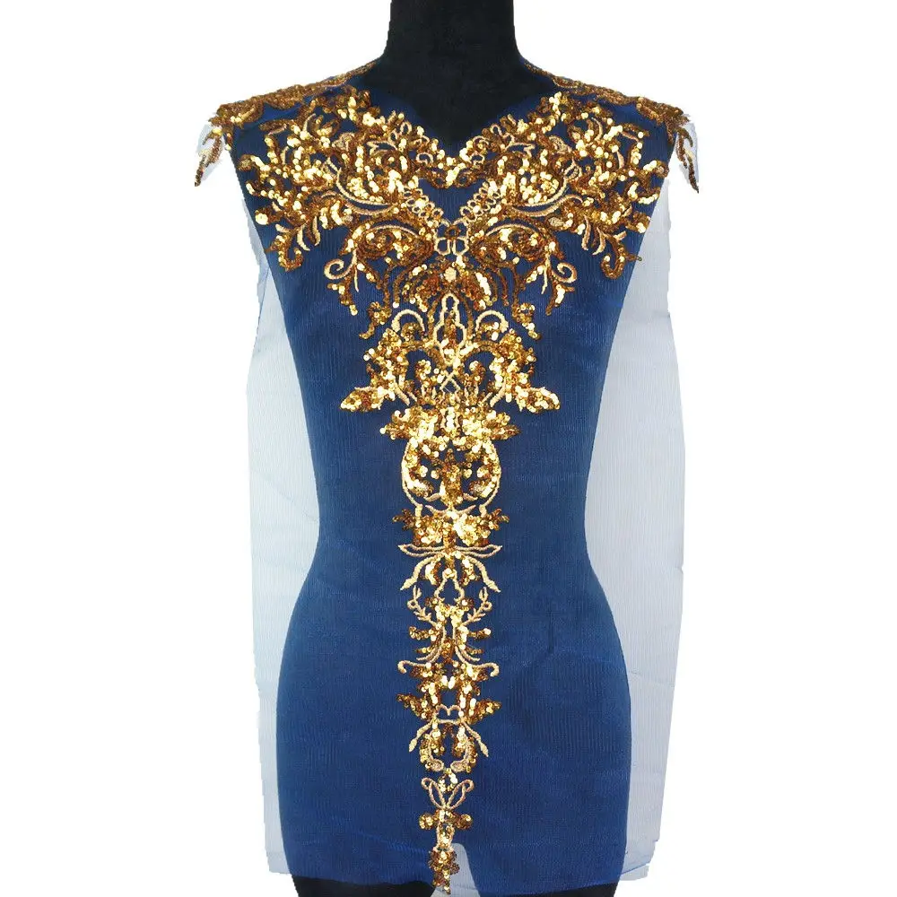 1 Set Gold Sequined Appliques Blue Mesh Epaulette Embroidery Lace Fabric Wedding Sew On Patches For Dress DIY Decoration
1 Set Gold Sequined Appliques Blue Mesh Epaulette Embroidery Lace Fabric Wedding Sew On Patches For Dress DIY Decoration