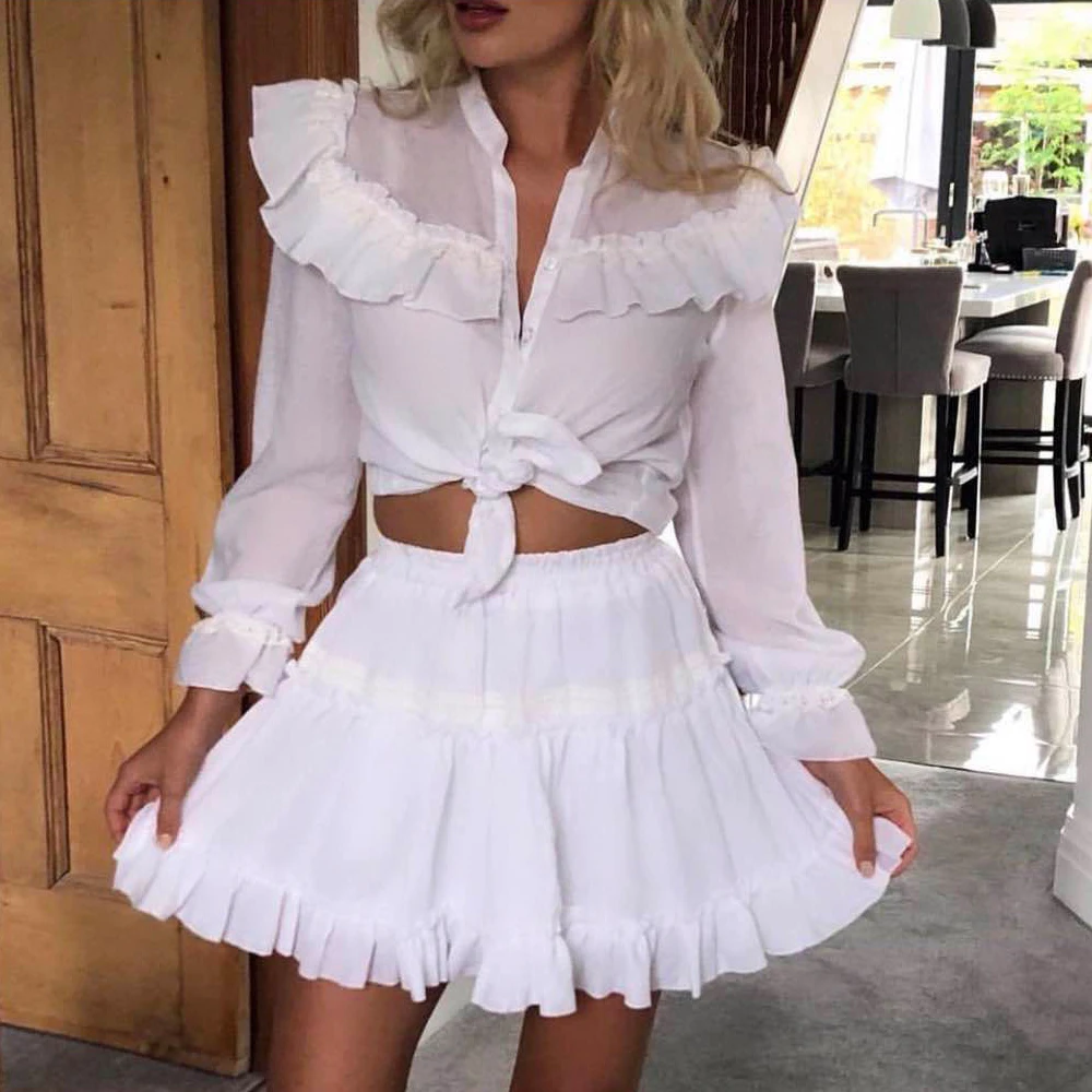 Missord 2019 Women Sexy Deep V Tie Top Ruffles Solid Color Female Elegant Two Pcs Sets Mini Dress FT19523
Missord 2019 Women Sexy Deep V Tie Top Ruffles Solid Color Female Elegant Two Pcs Sets Mini Dress FT19523