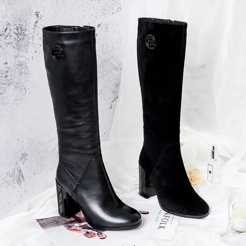 BELISS natural wool boots knee high women high quality ladies winter boots heels high genuine leather (11)