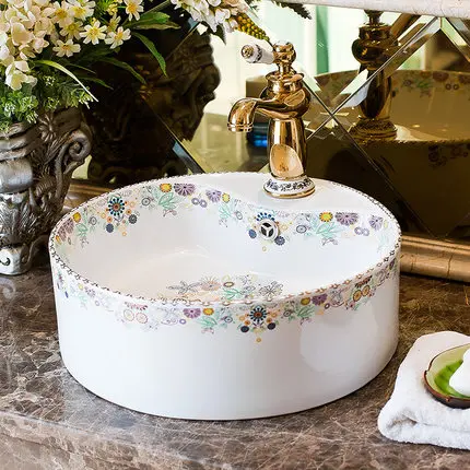 Counter top delicate hand maded wasit drum shape ceramic bathroom sink