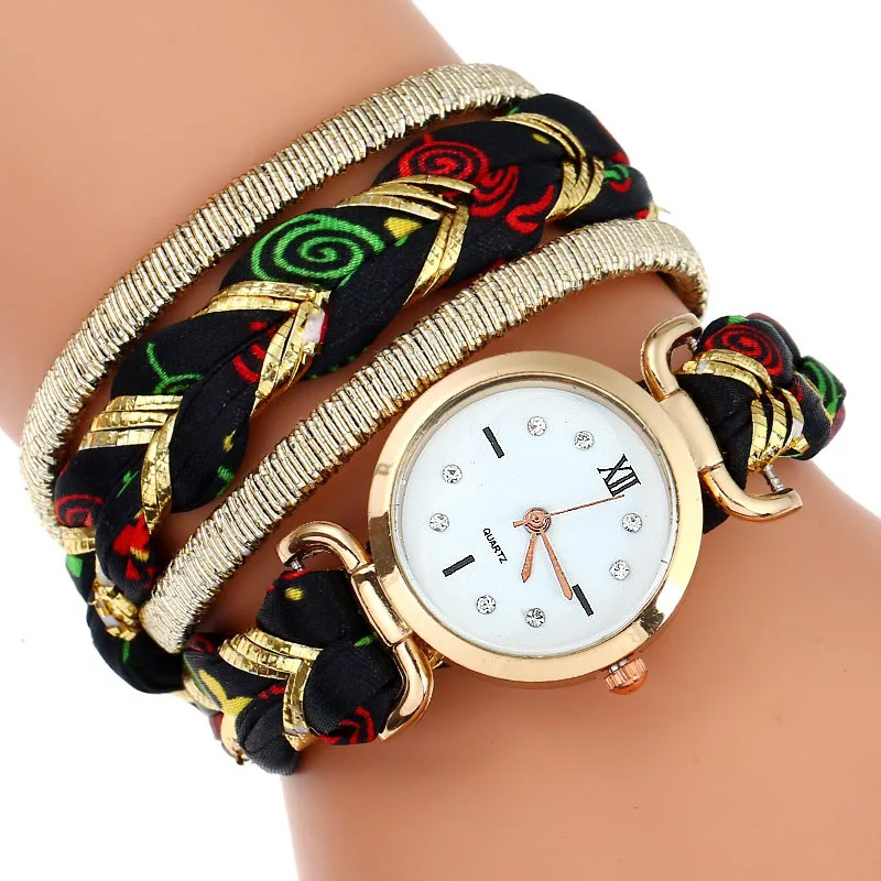 

Gnova Platinum Golden Braided Fabric Strap Women Dress Watch Fashion Quartz Wristwatch Geneva Style Dial Reloj para femme A857