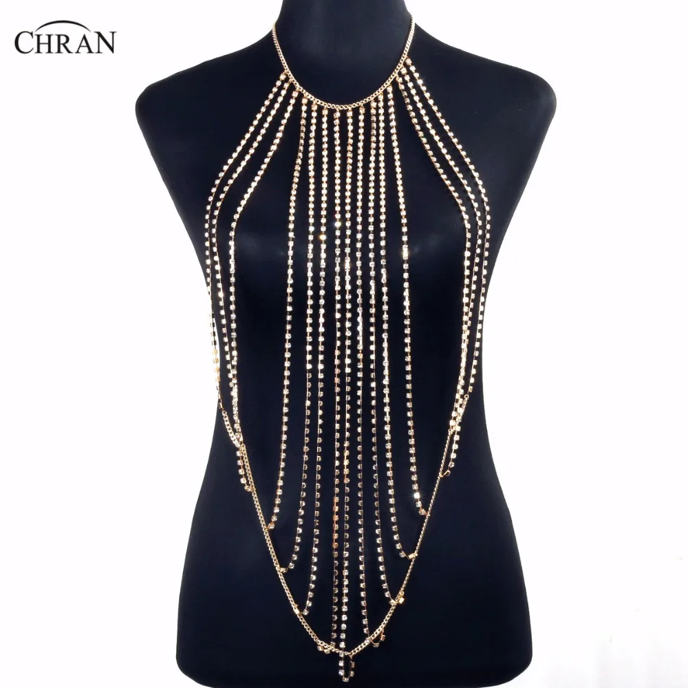 Chran Halter Stunning Sexy Body Belly, Gold Plated Body Chain Bra Slave Harness Necklace Rhinestone Waist Jewelry Gifts CRBJ265
Chran Halter Stunning Sexy Body Belly, Gold Plated Body Chain Bra Slave Harness Necklace Rhinestone Waist Jewelry Gifts CRBJ265