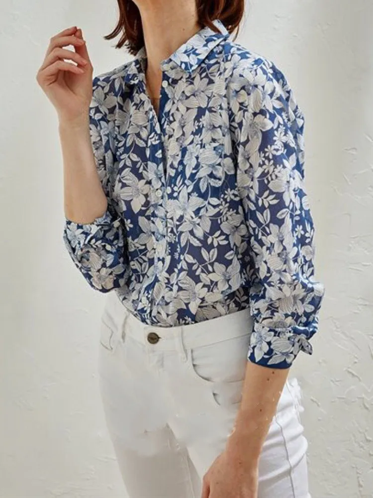 New Autumn Blue Floral Women shirt vintage ladies Blouses and topa long sleeve shirt top casual with buttons
New Autumn Blue Floral Women shirt vintage ladies Blouses and topa long sleeve shirt top casual with buttons