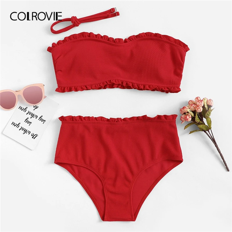 COLROVIE Red Frill Trim Bandeau Bra With High Waist Panties Boho Bikini Set Women 2019 Summer Wireless Beach Sexy Bathing Suit
COLROVIE Red Frill Trim Bandeau Bra With High Waist Panties Boho Bikini Set Women 2019 Summer Wireless Beach Sexy Bathing Suit