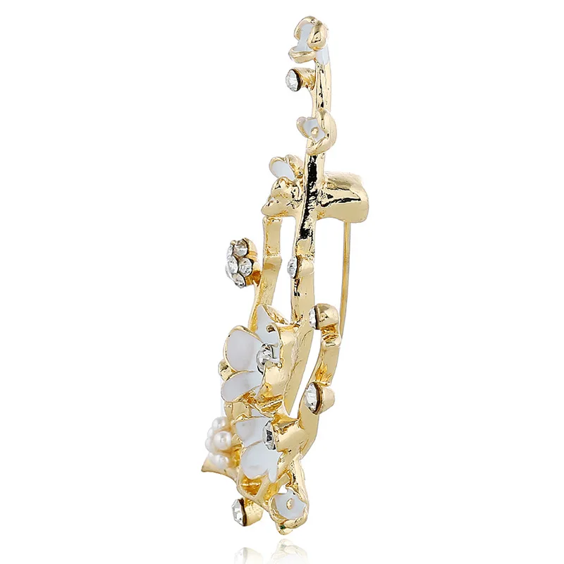 Plum Blossom Brooches for Women White Enamel Flower Golden Ally Bouquet Brooch
