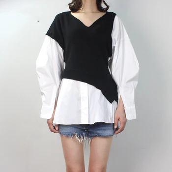 Pull Sweater Shirts Spring Women 2019 Knitted Patchwork Cotton Blouse Female Long Sleeve Black White Asymmetrical Tops Pullovers
Pull Sweater Shirts Spring Women 2019 Knitted Patchwork Cotton Blouse Female Long Sleeve Black White Asymmetrical Tops Pullovers