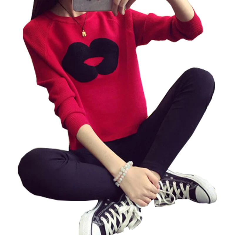 2016 autumn winter sweaters women's new Korean pullover lips flocking patch college wind sweater coat clothing vestidos MMY056
2016 autumn winter sweaters women's new Korean pullover lips flocking patch college wind sweater coat clothing vestidos MMY056