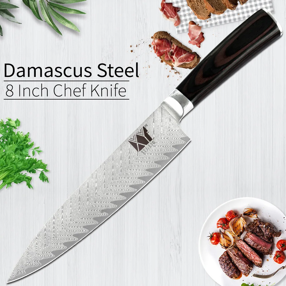 XYj 8 inch Damascus Steel Kitchen Knife Color Wood Handle Sharp Blade Chef Knife Fish Meat Cooking Tool Kitchen Accessories
XYj 8 inch Damascus Steel Kitchen Knife Color Wood Handle Sharp Blade Chef Knife Fish Meat Cooking Tool Kitchen Accessories