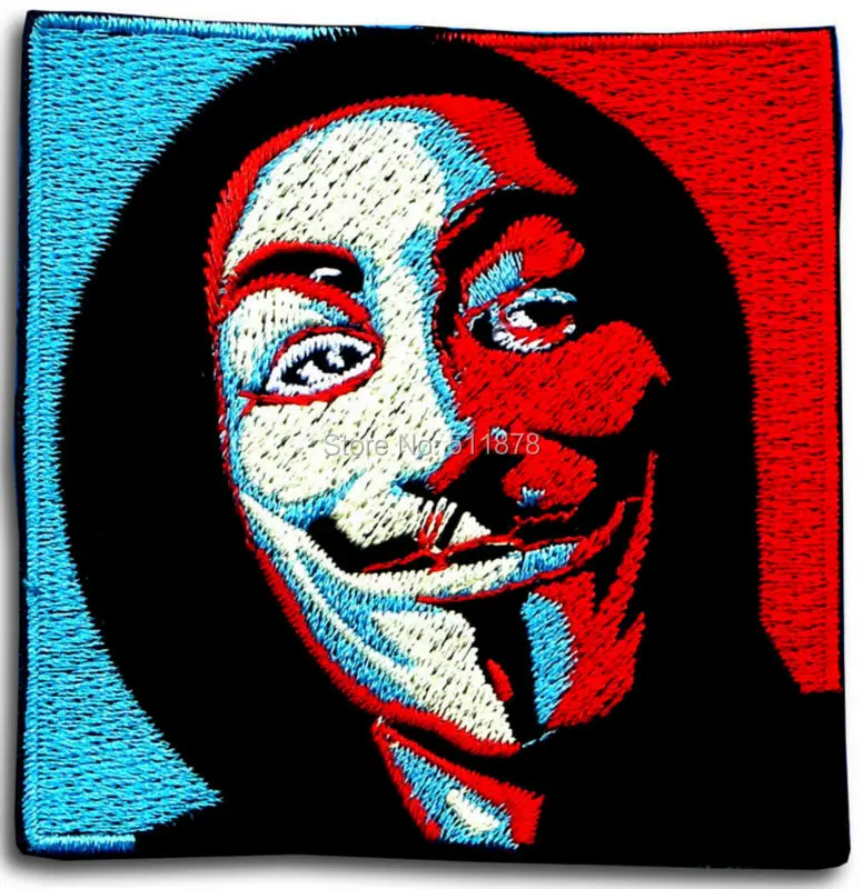 

3" V for Vendetta Anonymous Guy Fawkes Mask Patch 50% OFF FOR 10 LOTS Movie TV Cosplay Embroidered Emblem iron on applique Badge