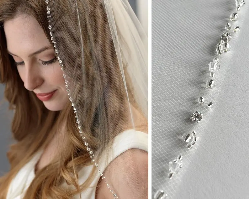 Beaded Wedding Veil, Rhinestone Bridal Veil, Ivory Veil, Elbow Length Veil, Bridal Headpiece
Beaded Wedding Veil, Rhinestone Bridal Veil, Ivory Veil, Elbow Length Veil, Bridal Headpiece