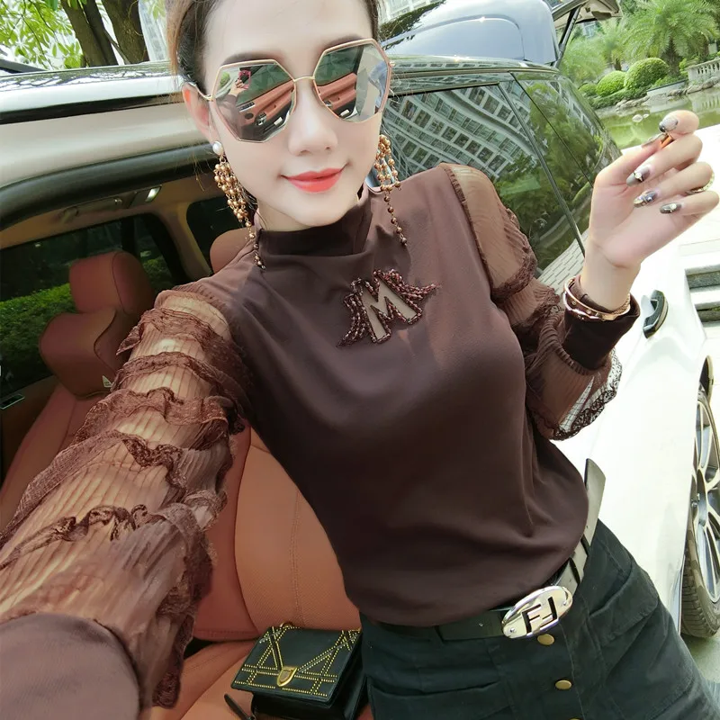 European Fashion Mesh Patchwork Tshirt Beading Autumn Summer Top Long Sleeve Clothes Shirt Camiseta Mujer Bottoming Shirt T97112
European Fashion Mesh Patchwork Tshirt Beading Autumn Summer Top Long Sleeve Clothes Shirt Camiseta Mujer Bottoming Shirt T97112