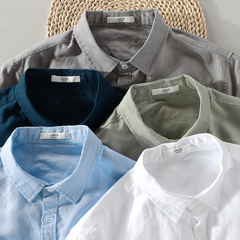 Men Long-Sleeved Square Collar Cotton Linen Shirt – Linen Shirts Canada 🍁