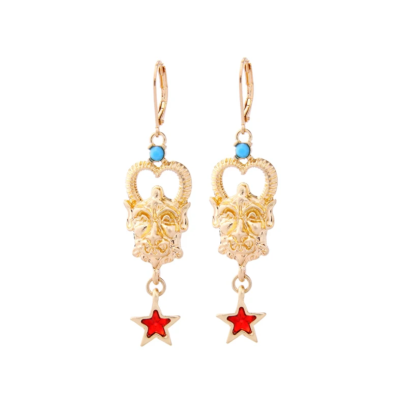 Unique Red Star Crystal Design Monster Earrings 2018 Retro Court Fashion Pierced Indian Jewelry | Украшения и аксессуары