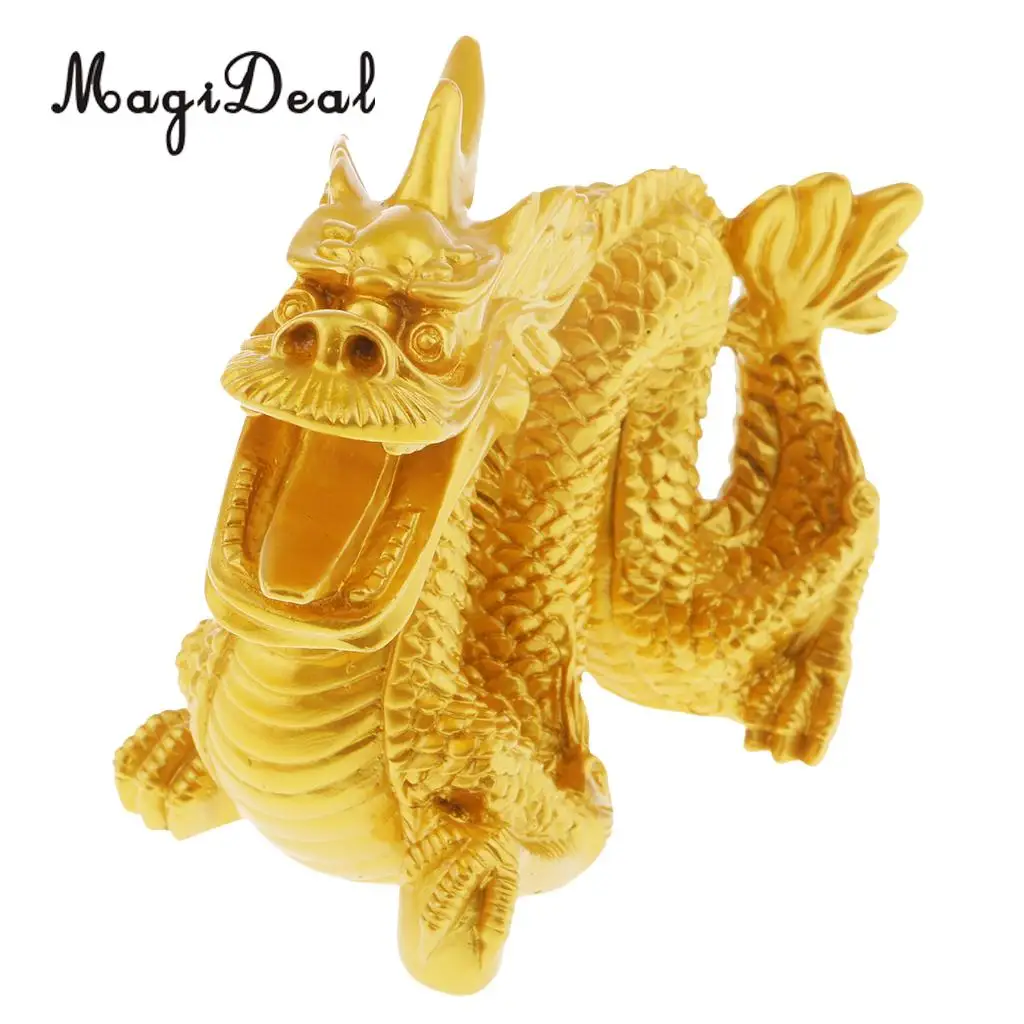Chinese Zodiac Resin Unicorn Dragon Figurine Hand Painted Gold Home Ornaments Gold