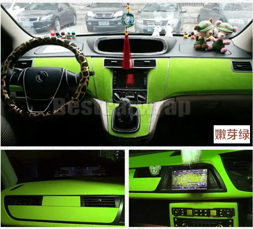 Green Velvet Vinyl Wrap For Car Interior Covering Roof