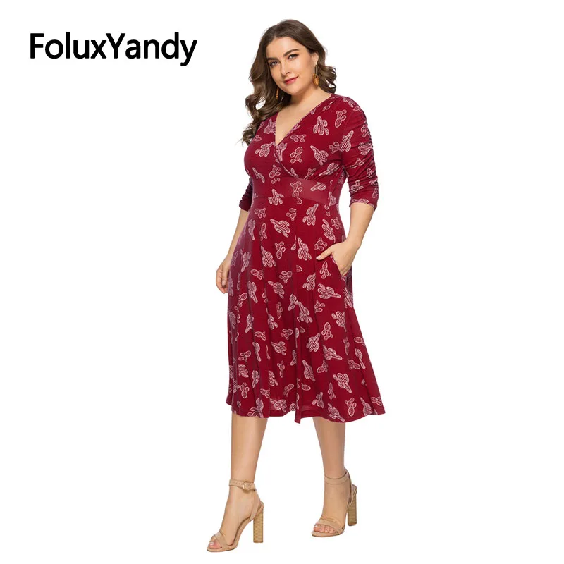 Print Midi Dress Women Plus Size 3 4 5 6 XL Casual European Style Three Quarter Sleeve V-neck Dress Vestidos SQQ1923
Print Midi Dress Women Plus Size 3 4 5 6 XL Casual European Style Three Quarter Sleeve V-neck Dress Vestidos SQQ1923