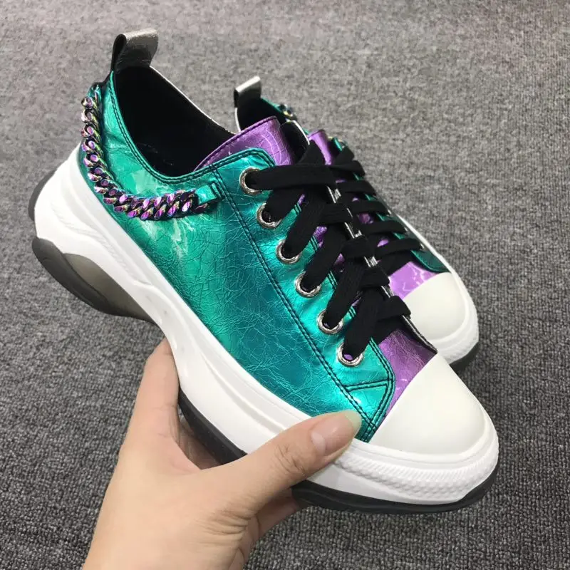 Back Chains Platform Woman Sneakers Luxury Shiny Leather Mixed Color Patchwork Tennis Shoes Woman Thick Heel Casual Shoes
Back Chains Platform Woman Sneakers Luxury Shiny Leather Mixed Color Patchwork Tennis Shoes Woman Thick Heel Casual Shoes
