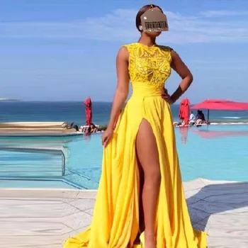 Yellow Long Evening Dress Satin Side Split Lace Custom Made A Line Sleeveless Evening Dresses vestido longo Pageant Gowns Woman
Yellow Long Evening Dress Satin Side Split Lace Custom Made A Line Sleeveless Evening Dresses vestido longo Pageant Gowns Woman