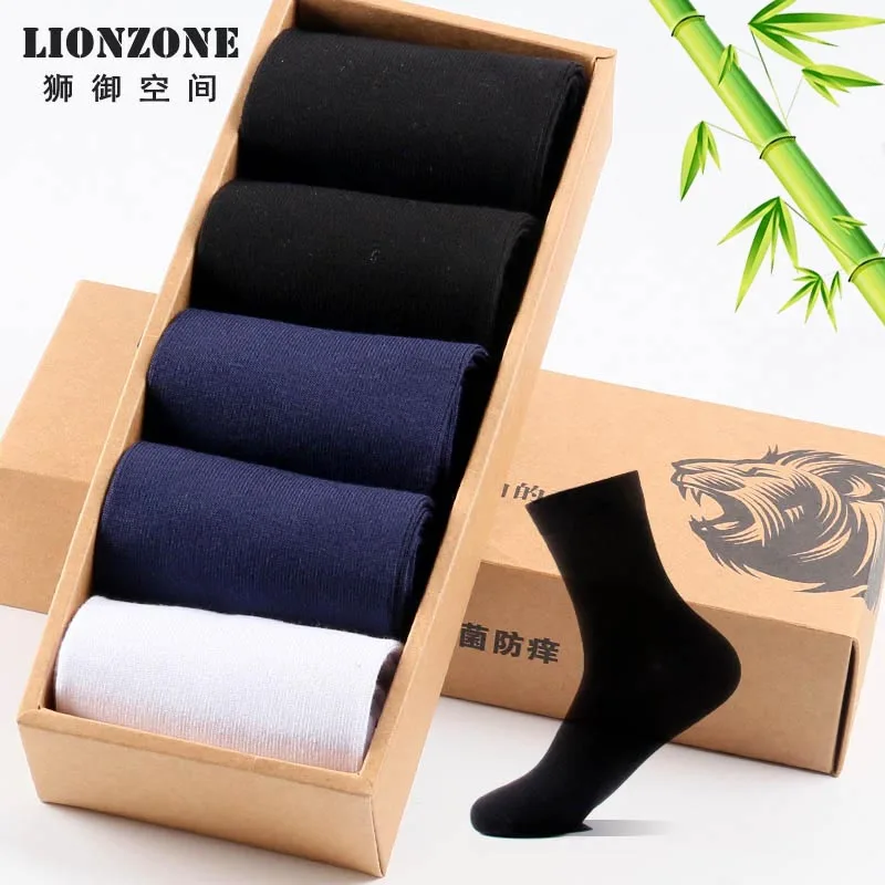 Image Linezone Contracted Business Dress Modern Man Socks High Quality Bamboo Fiber 1Lot=5Pairs With Gift Box