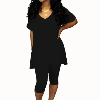Summer Fashion Casual V Neck Two Piece Sets Sexy Short Sleeve Open Slit Loose Top Half Pant Tracksuits Colorful Romper For Women
Summer Fashion Casual V Neck Two Piece Sets Sexy Short Sleeve Open Slit Loose Top Half Pant Tracksuits Colorful Romper For Women