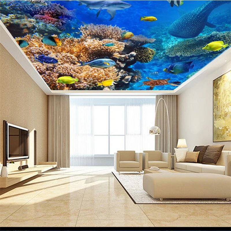 Фото wellyu Custom wallpaper 3d murals beautiful underwater world fish creatures zenith ceiling fresco papel de parede | Обустройство дома