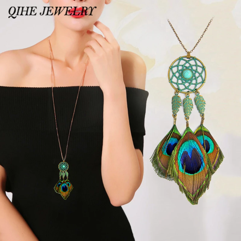QIHE JEWELRY Tassel necklace Women Dreamcatcher imitation peacock feathers green leave pendant long chain necklace Vintage gift
QIHE JEWELRY Tassel necklace Women Dreamcatcher imitation peacock feathers green leave pendant long chain necklace Vintage gift