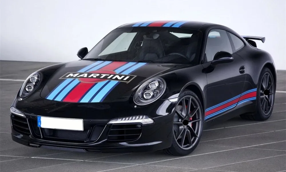 For Porsche Panamera 911 Martini Color Racing Stripes Car Hood Tail Wing Roof Decor Sticker Auto Side Skirt Customized Decal (10)
