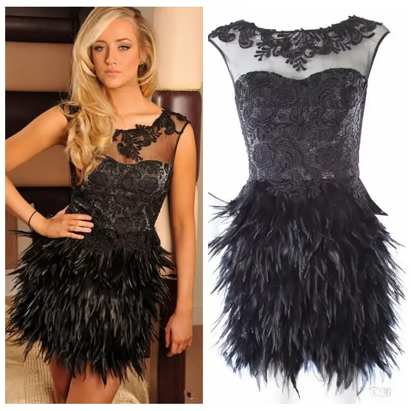 black feather cocktail dress