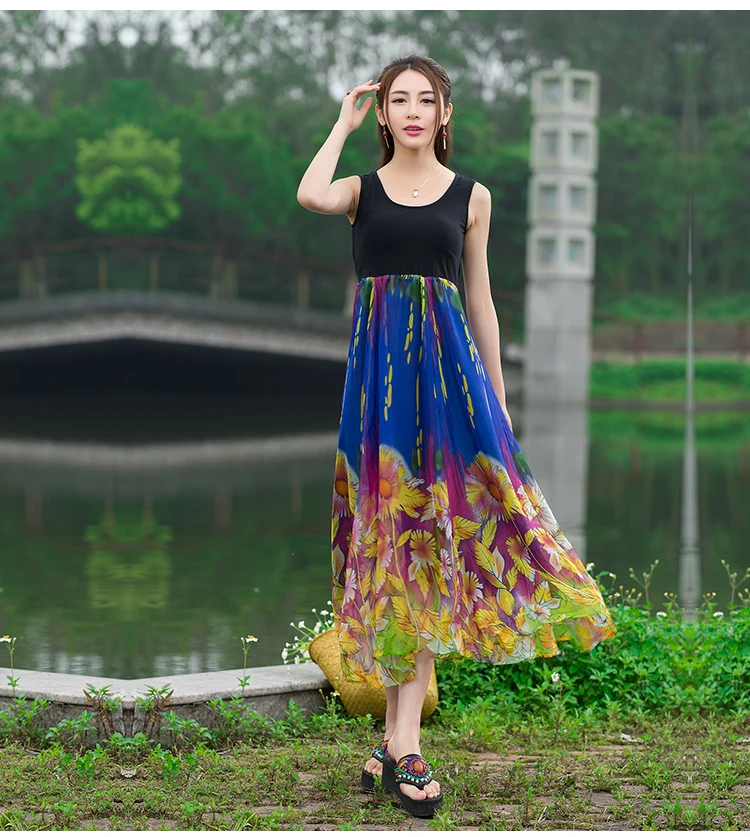 BOHEMIAN dress 2019 women summer Spain style boho ethnic long sleeveless o neck black print patchwork dress vestidos gown
BOHEMIAN dress 2019 women summer Spain style boho ethnic long sleeveless o neck black print patchwork dress vestidos gown