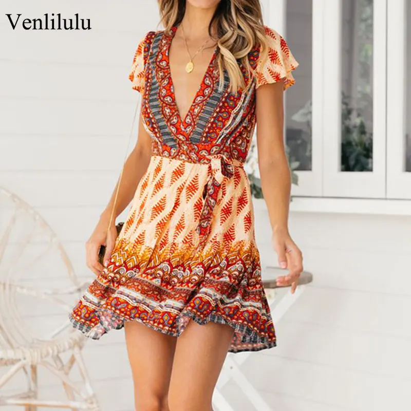 2019 Summer Boho Dress Women Print Mini Beach Dress Female Party Ladies Sexy V-Neck Floral Dress Lace Up Bohemian
2019 Summer Boho Dress Women Print Mini Beach Dress Female Party Ladies Sexy V-Neck Floral Dress Lace Up Bohemian