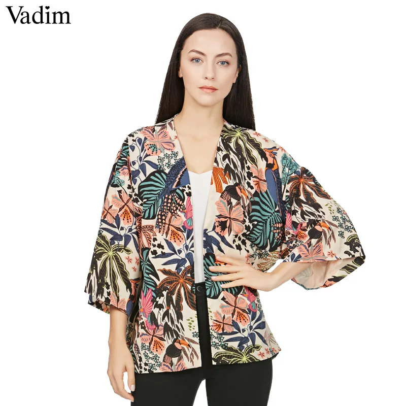 Vadim women vintage floral loose kimono shirts oversized open stitch coat ladies European style casual fashion tops CT1461
Vadim women vintage floral loose kimono shirts oversized open stitch coat ladies European style casual fashion tops CT1461