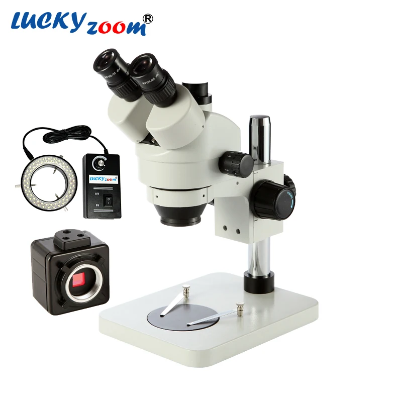 Lucky Zoom Trinocular Stereo Microscope Zoom 7X-45X Repair Microscope For Soldering 5MP USB Camera 60 LED Ring Light Microscopio
Lucky Zoom Trinocular Stereo Microscope Zoom 7X-45X Repair Microscope For Soldering 5MP USB Camera 60 LED Ring Light Microscopio