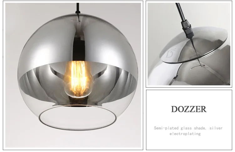 LuKLoy Modern Pendant Light Silver Glass Ball Pendant Lamp Kitchen Island Hanging Lamp Loft Bedside Suspension Lighting Fixtures (13)