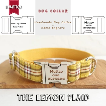 MUTTCO retailing engraved dog collar with personalized nameplate soft dog collar handmade THE LEMON PLAID 5 sizes collar UDC057 
MUTTCO retailing engraved dog collar with personalized nameplate soft dog collar handmade THE LEMON PLAID 5 sizes collar UDC057