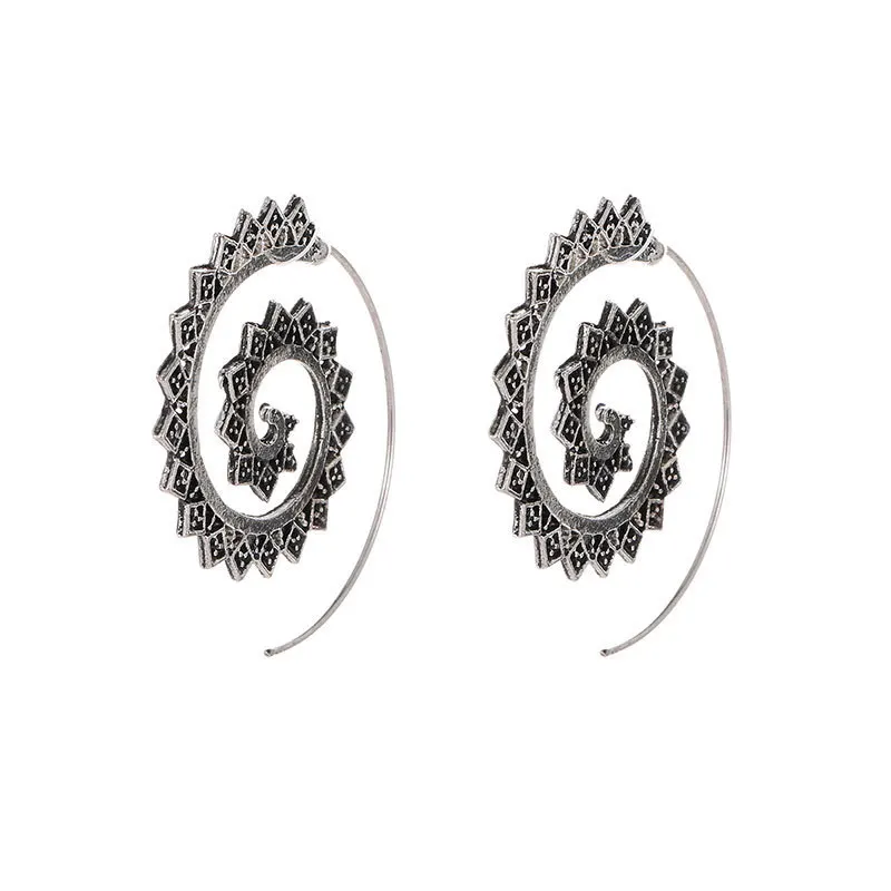 Boho Ethnic Style Vortex Gear Shape Crescent Empaistic Silver Plated Golden Drop Earrings Dangle For Women | Украшения и