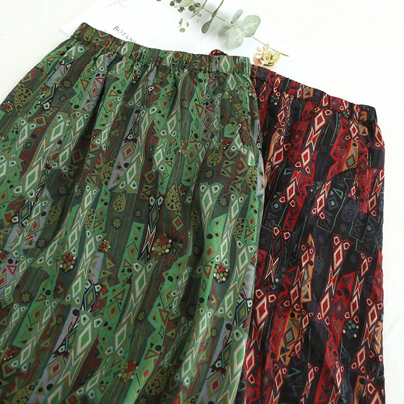 Daily Apparel Female 2018 Summer Fashion Casual Simple Ethnic Vintage Holiday Aztec Paisley Print A Line Midi Skirt for Women | Женская