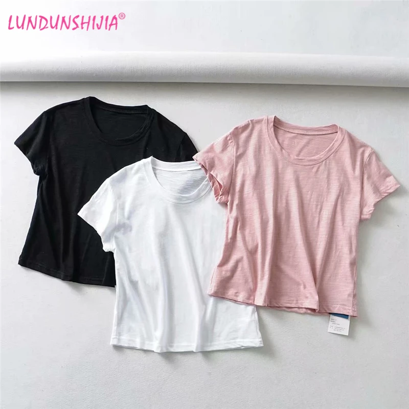 LUNDUNSHIJIA High Quality Slub Cotton Plain T Shirt Women Elastic Basic Short T-shirts Female Sexy Tops Short Sleeve T-shirts
LUNDUNSHIJIA High Quality Slub Cotton Plain T Shirt Women Elastic Basic Short T-shirts Female Sexy Tops Short Sleeve T-shirts