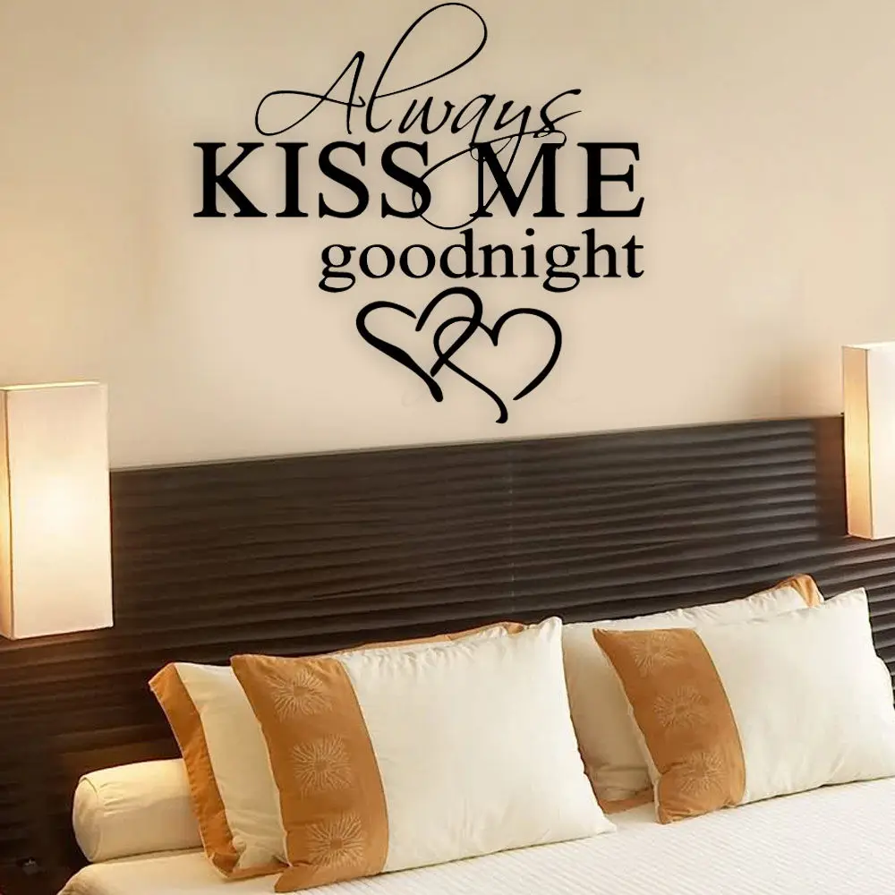 

Bedroom Removable Wall Decal Always Kiss Me Goodnight Quote Wall Sticker Home Decoration Couple Love Wall Art Mural Poster AY864