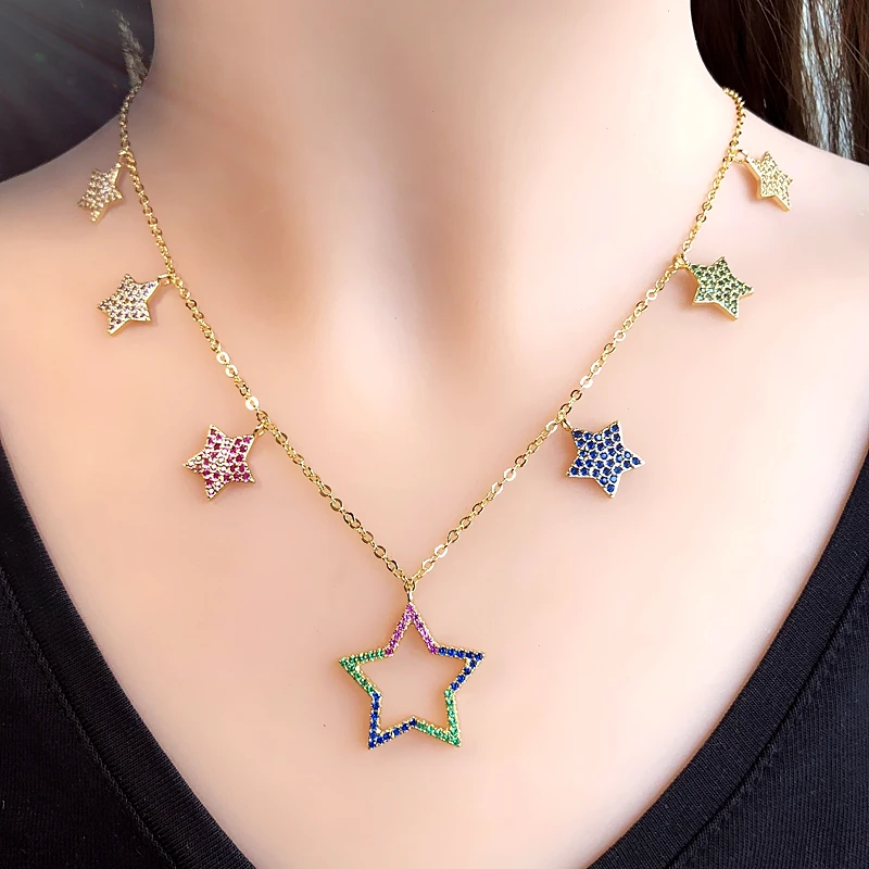 Colorful Cubic Zirconia cute Stars Shape Pendant Necklaces For Women Gold Color Chain Charm Party CZ Necklace Statement Jewelry
Colorful Cubic Zirconia cute Stars Shape Pendant Necklaces For Women Gold Color Chain Charm Party CZ Necklace Statement Jewelry