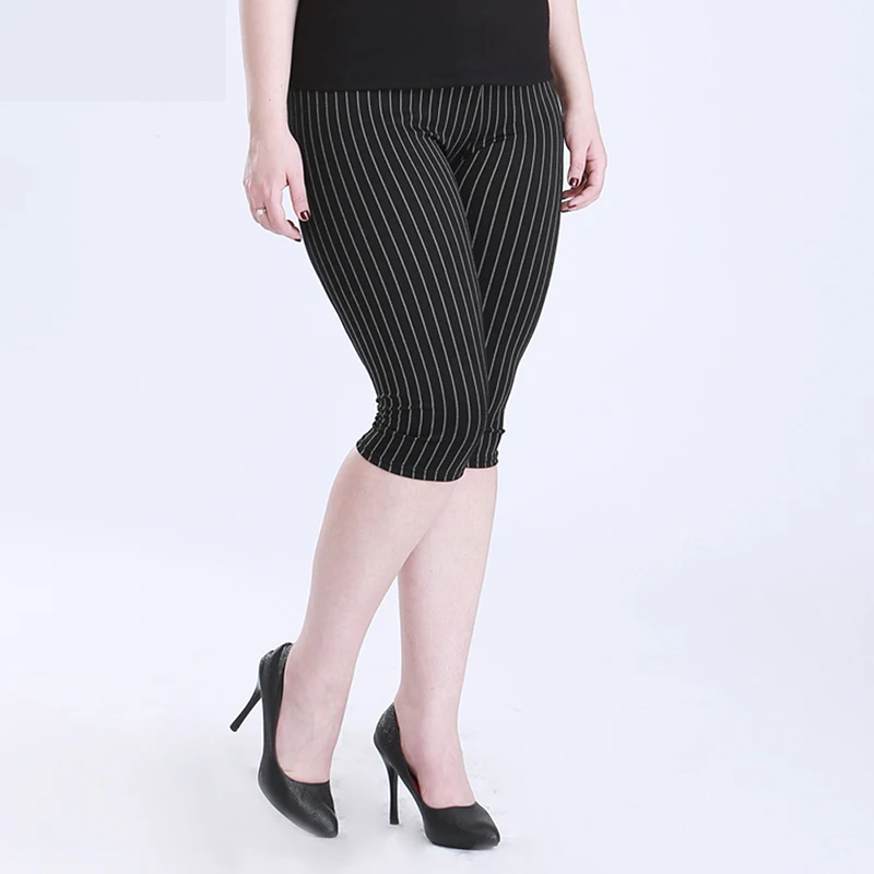 Spring and autumn women clothing vertical striped cotton calf-length Jeans leggings plus size 5xl | Женская одежда