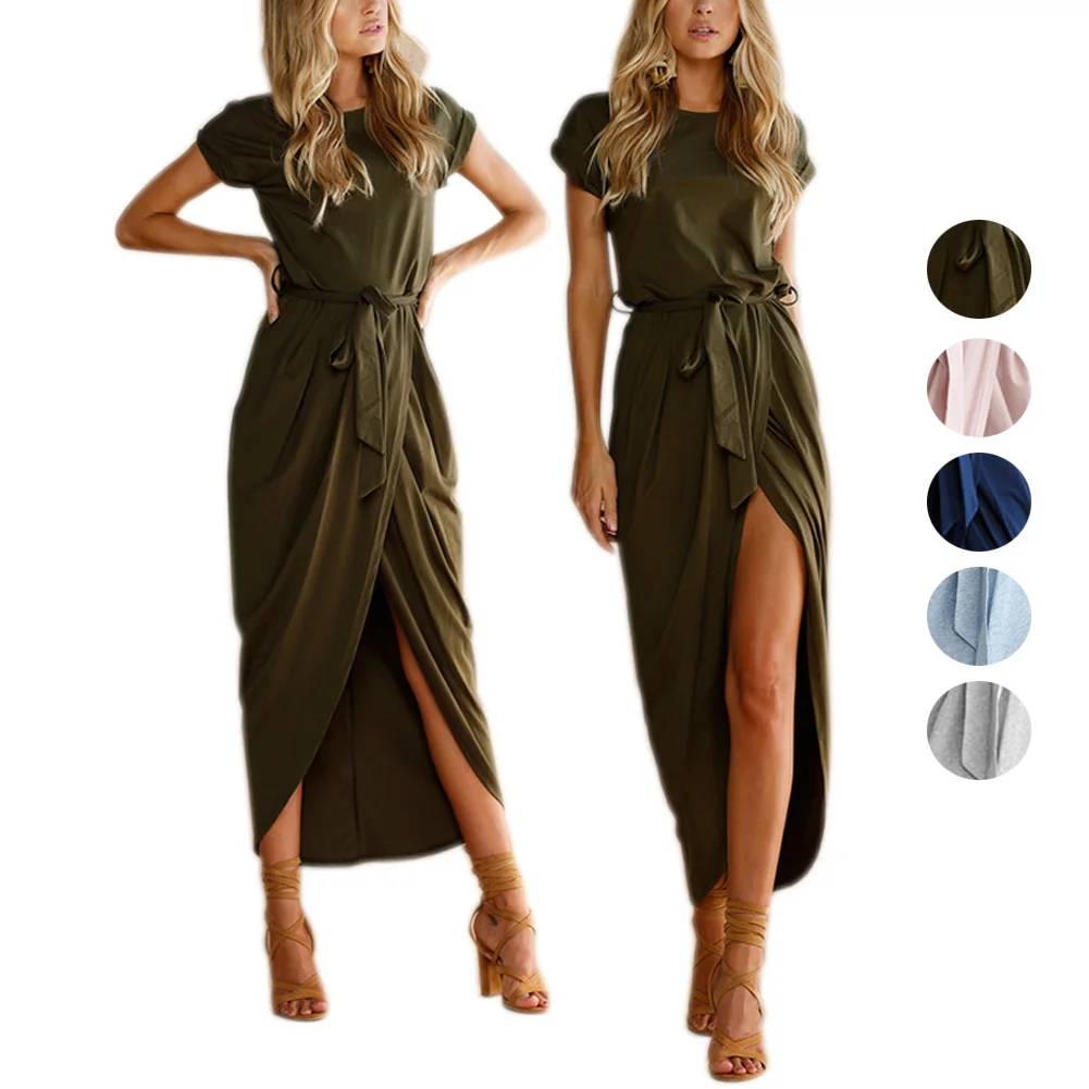 Summer Women Long Dress Belted Short Sleeve Split Beach Lady Casual Maxi Dresses -MX8
Summer Women Long Dress Belted Short Sleeve Split Beach Lady Casual Maxi Dresses -MX8