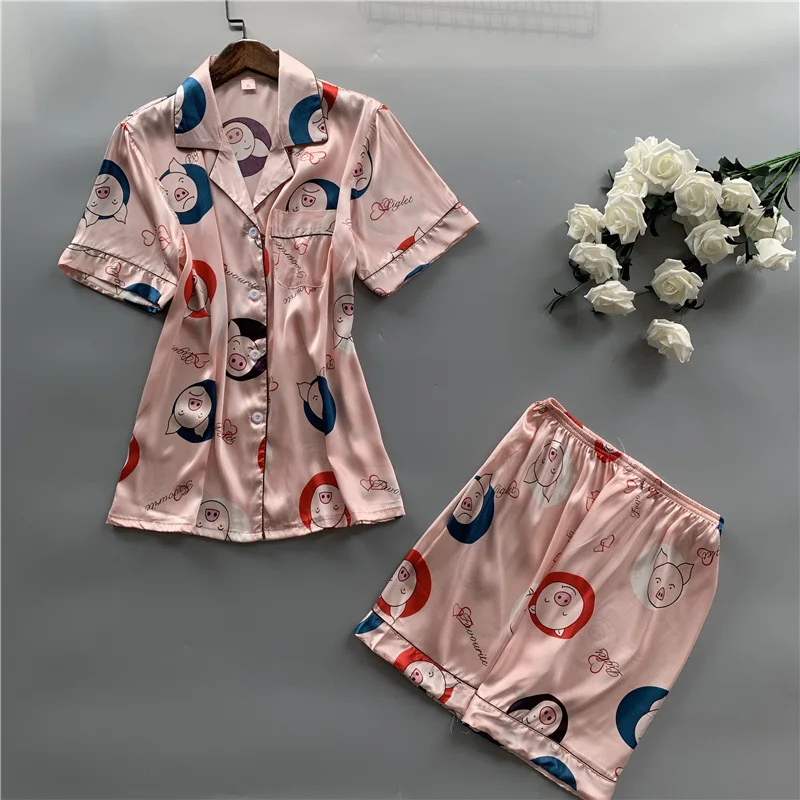 Print Pig Pajamas Suit Pink Satin Women Sleep Set Casul Lounge Sleepwear 2pcs Shirt&shorts Chinese Buttons Pocket Home Clothes
Print Pig Pajamas Suit Pink Satin Women Sleep Set Casul Lounge Sleepwear 2pcs Shirt&shorts Chinese Buttons Pocket Home Clothes